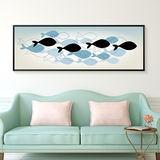 现代简约卧室床头装饰画客厅沙发背景墙有框挂画横版单幅抽象鱼趣