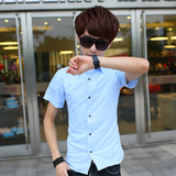 夏季短袖衬衫男士韩版修身型青少年休闲夏天白色半袖衬衣服潮男装