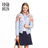 OSA欧莎2015冬季新品女装 绚丽印花立领常规韩版女款羽绒服