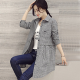 2016秋装新款女装衬衫格子韩版中长款长袖上衣大码品牌防晒衬衣潮