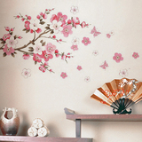 中国风桃花飞舞花枝树枝墙贴桃花朵朵开开电视背景墙贴花瓣贴画
