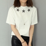 FX春季短袖新款宽松女装短款纯色圆领韩版通勤打底上衣创意大码T
