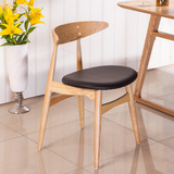 北欧实木宜家餐桌凳子 靠背皮垫原木牛角椅客厅家用凳咖啡椅现代