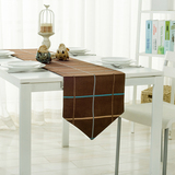 欧式咖啡色格子双层桌旗 美式简约布艺床旗盖布 复古桌布桌垫餐垫