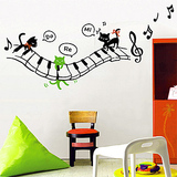 音乐音符小猫咪弹钢琴墙贴贴纸玻璃贴教室幼儿园装饰贴纸壁纸五线
