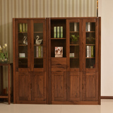 北美黑胡桃木家新中式2/3门自由组合实木书柜储物柜书架书房家具