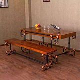 欧式实木复古餐桌做旧铁艺水管餐桌椅组合组装长方形办公桌包邮