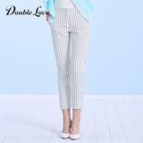 Doublelove女装2016夏新款优雅舒适修身条纹铅笔裤
