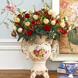 欧式复古奢华描金陶瓷花瓶客厅玄关仿真花瓶台面装饰摆件结婚礼品