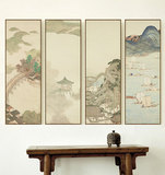 新中式水墨山水装饰画现代简约淡雅实木挂画客厅卧室书房玄关条屏