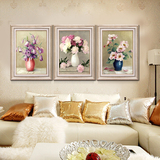 现代装饰画有框画欧式客厅沙发背景挂画卧室墙画壁画花卉瓶三联画