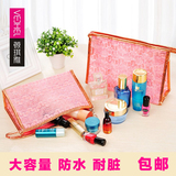 韩国大牌大号容量可爱蕾丝透明pvc防水女包手拿包收纳洗漱.化妆包
