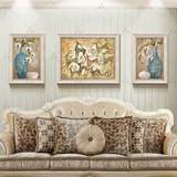 简约沙发背景组合装饰画客厅欧式三联壁挂画有框画发财鹿