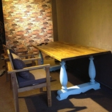 漫咖啡桌椅组合 星巴克咖啡厅桌子全实木餐桌老榆木8人桌家具定制
