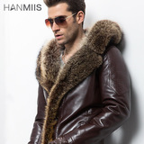 HANMIIS2016新款 鳄鱼纹皮毛一体皮草中长款羊皮夹克真皮皮衣男装