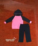 外贸原单 女 宝宝帽衫运动套装+裤子一套 加绒 儿童休闲服粉色