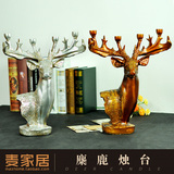 欧式经典复古仿古铜鹿头摆件 美式家居软装饰品烛台书房办公摆设