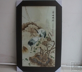 景德镇陶瓷瓷板画名家手绘墨彩荷塘鹤影陶瓷挂画中式客厅画挂屏
