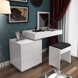 小户型时尚白色烤漆梳妆台卧室电脑桌组合伸缩简约现代化妆台两用