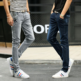 夏季男士牛仔裤男裤子九分小脚设计韩版修身款青少年弹力长裤薄款