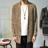 潮男士秋季韩版修身针织毛衣针织衫青少年日系加厚中长款开衫外套
