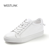 Westlink西遇女鞋2016秋季新款小白鞋女低跟真皮平底滑板鞋女系带