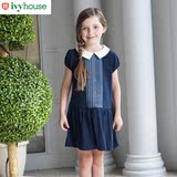 ivyhouse常春藤童装女童校园款连衣裙 儿童新款夏季短袖英伦裙子