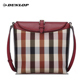Dunlop邓禄普女包2016新款时尚斜挎单肩包帆布格子酒红色竖款包包