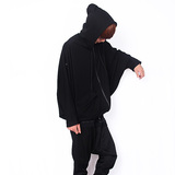 原创设计 暗黑系 蝙蝠袖 超短款 宽松落肩连帽夹克外套男秋装2015