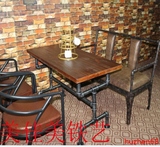 复古做旧水管铁艺咖啡厅桌椅卡座奶茶店餐厅休闲酒吧实木桌椅组合