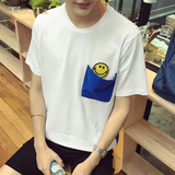 夏季修身男士t恤笑脸图案半截袖衣服男生短袖t恤潮学生韩版体恤衫