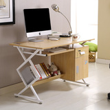 钢木简易电脑桌台式家用书桌简约现代铁艺电脑桌带书架书柜