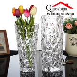 包邮水晶透明锥形水钻玻璃花瓶富贵竹百合大号直筒加厚花器插花瓶