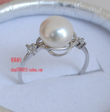 玫瑰花镶钻8-9mm天然珍珠戒指可以调节大小半银