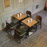 美式乡村咖啡厅桌椅 新款奶茶桌椅甜品店方桌实木西餐厅桌椅组合