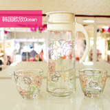 韩国进口 印花卡布奇诺咖啡杯 透明玻璃咖啡水杯 茶杯 套装包邮