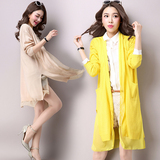 2016春装新款韩版女装雪纺针织拼接开衫中长款宽松大码薄毛衣外套