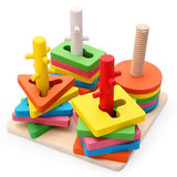 木丸子木制质四柱套配对积木 几何形状儿童启蒙益智力玩具1-2-3岁