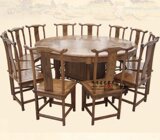 FXG特价仿古圆型餐桌椅组合实木中式圆桌酒店包厢桌大园桌带转盘