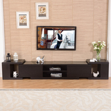 简约现代黑色钢化玻璃电视柜茶几组合伸缩电视机柜时尚地柜包邮