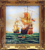 瑞堂 欧式油画手绘玄关画 玄关有框画装饰画 帆船油画 一帆风顺