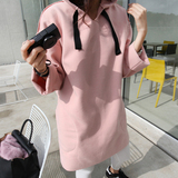 韩国孕妇装怀孕连帽卫衣连衣裙宽松纯色冬季中长款口袋怀孕衣服
