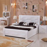 全实木榆木床特价1.5/1.8米白色简约现代双人床厚重款高箱气压床