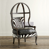 法式复古缕空黑色皮艺实木鸟笼太空椅 欧式雕花单人公主休闲椅子