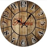 仿古复古挂钟客厅时卧室钟表简约大数字木质挂钟巴黎木制电子钟表