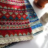 波西米亚红蓝色棉麻餐桌布 宜家条纹布艺桌布 茶几台布盖布 花边