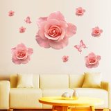 墙贴卧室床头沙发装饰贴画贴纸 结婚婚庆温馨浪漫贴花 粉色玫瑰