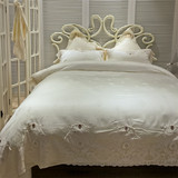 欧式高端蕾丝80支贡缎刺绣样板房莫代尔提花四件套床上用品纯色