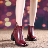 2015秋冬新款真皮女短靴中跟粗跟女靴大码41-43包邮时尚妈妈皮靴