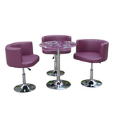 紫色玻璃圆桌4S店商务接待台展厅洽谈桌椅休闲区会客谈判桌椅组合